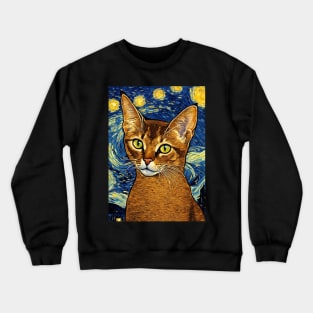 Abyssinian Cat Breed Painting in a Van Gogh Starry Night Art Style Crewneck Sweatshirt